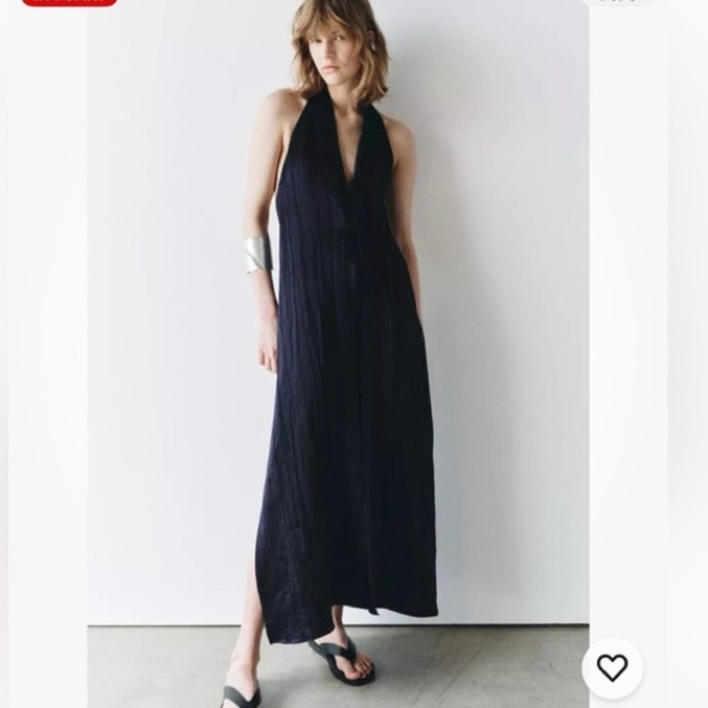 Zara Navy Maxi Satin Dress with Slit size small - Picture 9 of 11